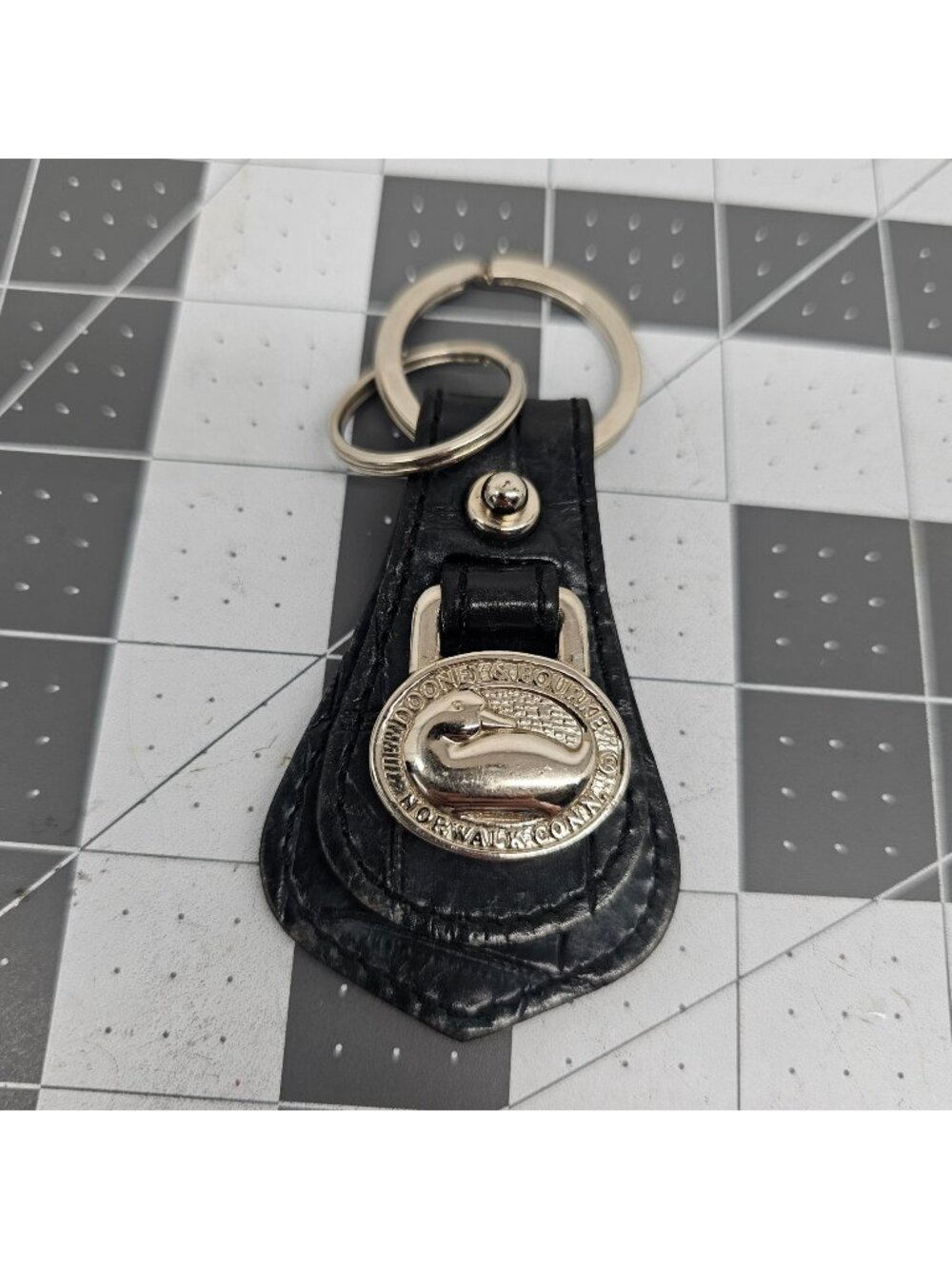 Vintage Dooney Bourke All Weather Leather Duck Key Fob Chain Black Croc Embossed